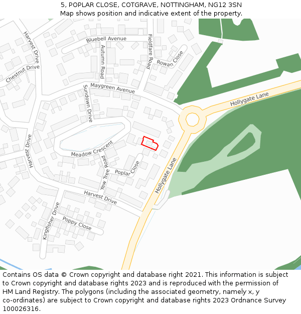 5, POPLAR CLOSE, COTGRAVE, NOTTINGHAM, NG12 3SN: Location map and indicative extent of plot