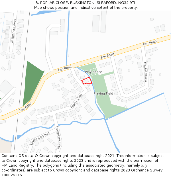 5, POPLAR CLOSE, RUSKINGTON, SLEAFORD, NG34 9TL: Location map and indicative extent of plot