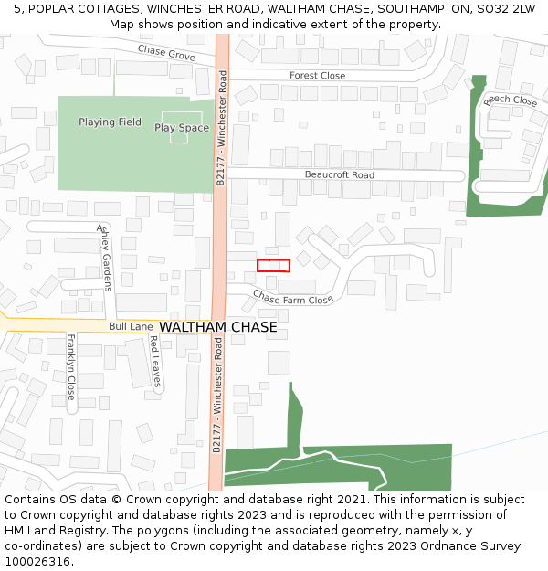 5, POPLAR COTTAGES, WINCHESTER ROAD, WALTHAM CHASE, SOUTHAMPTON, SO32 2LW: Location map and indicative extent of plot
