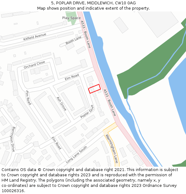 5, POPLAR DRIVE, MIDDLEWICH, CW10 0AG: Location map and indicative extent of plot