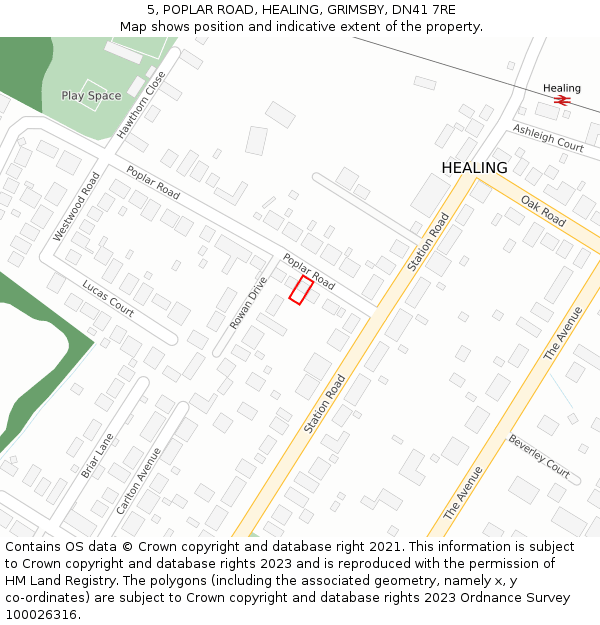 5, POPLAR ROAD, HEALING, GRIMSBY, DN41 7RE: Location map and indicative extent of plot