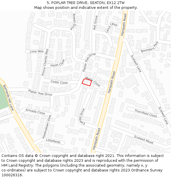 5, POPLAR TREE DRIVE, SEATON, EX12 2TW: Location map and indicative extent of plot