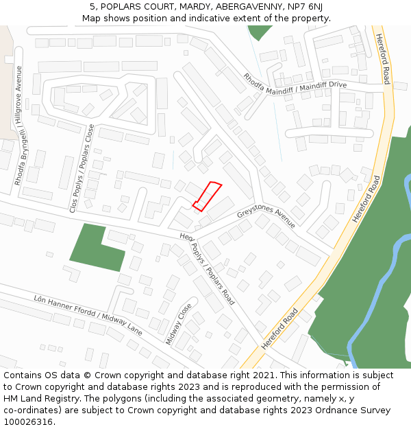 5, POPLARS COURT, MARDY, ABERGAVENNY, NP7 6NJ: Location map and indicative extent of plot