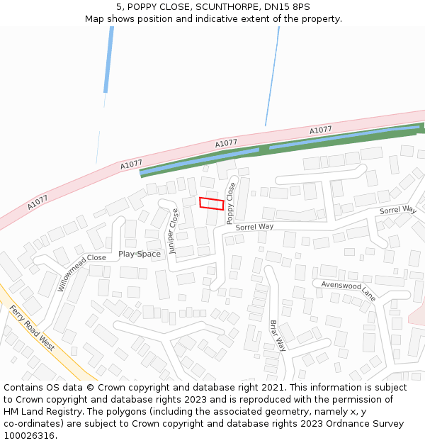 5, POPPY CLOSE, SCUNTHORPE, DN15 8PS: Location map and indicative extent of plot