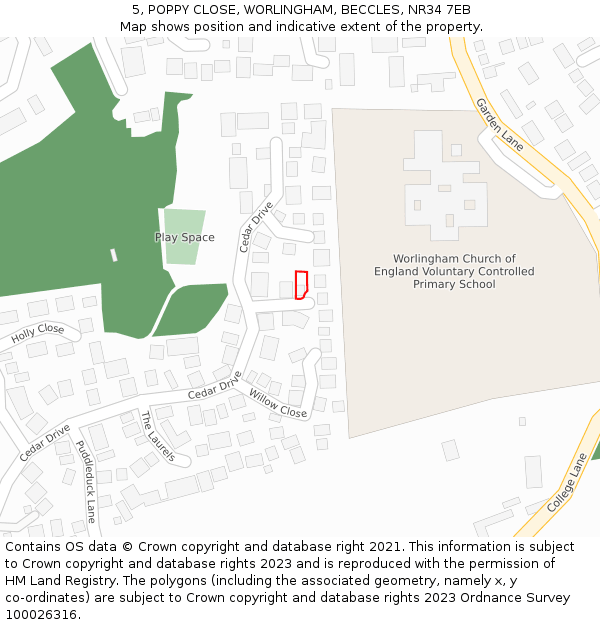 5, POPPY CLOSE, WORLINGHAM, BECCLES, NR34 7EB: Location map and indicative extent of plot