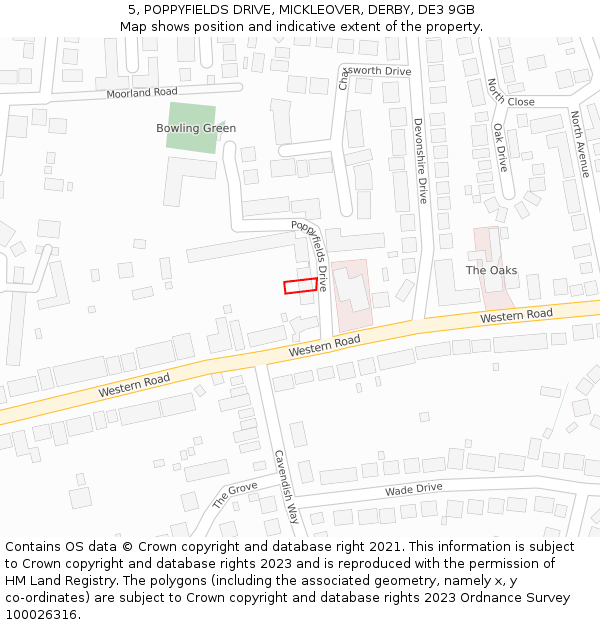 5, POPPYFIELDS DRIVE, MICKLEOVER, DERBY, DE3 9GB: Location map and indicative extent of plot