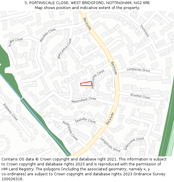 5, PORTINSCALE CLOSE, WEST BRIDGFORD, NOTTINGHAM, NG2 6RE: Location map and indicative extent of plot