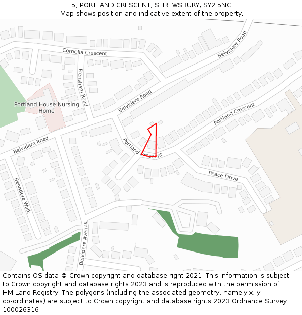 5, PORTLAND CRESCENT, SHREWSBURY, SY2 5NG: Location map and indicative extent of plot