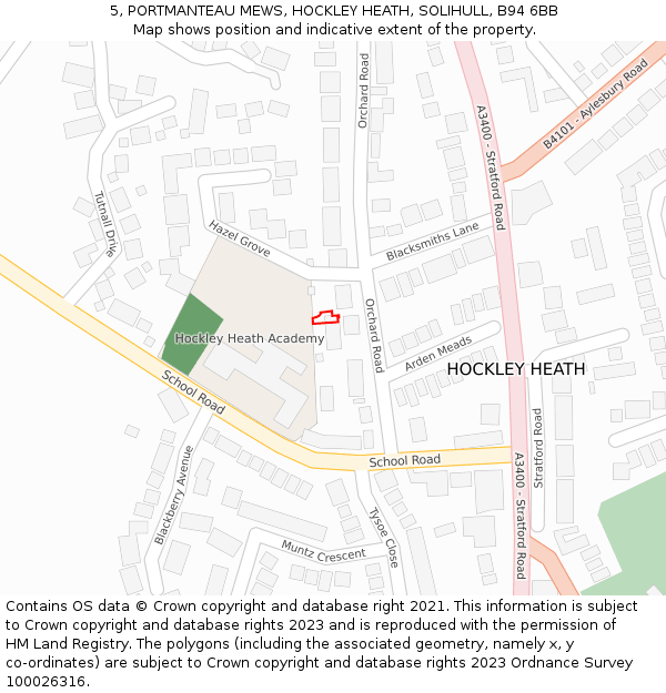 5, PORTMANTEAU MEWS, HOCKLEY HEATH, SOLIHULL, B94 6BB: Location map and indicative extent of plot