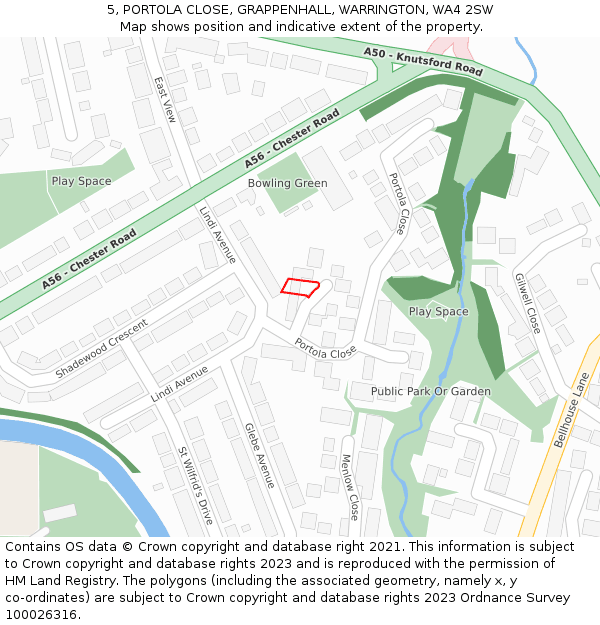 5, PORTOLA CLOSE, GRAPPENHALL, WARRINGTON, WA4 2SW: Location map and indicative extent of plot