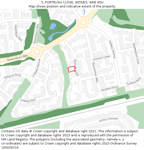5, PORTRUSH CLOSE, WIDNES, WA8 9SH: Location map and indicative extent of plot