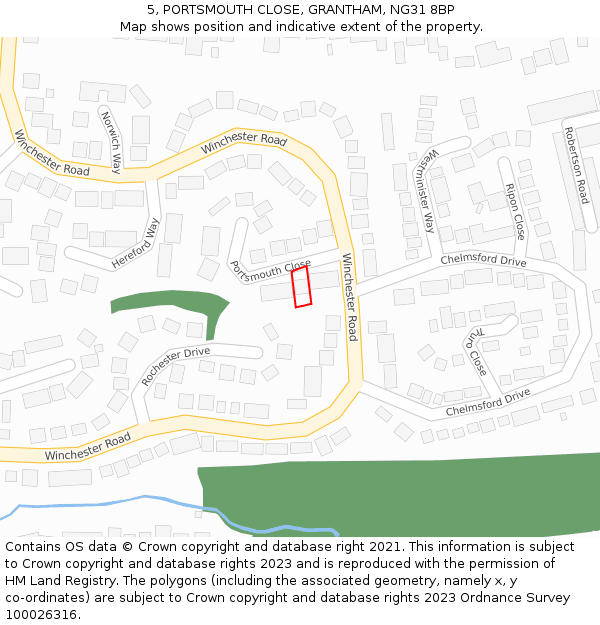 5, PORTSMOUTH CLOSE, GRANTHAM, NG31 8BP: Location map and indicative extent of plot