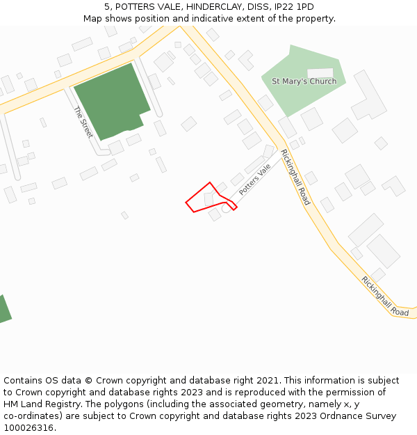 5, POTTERS VALE, HINDERCLAY, DISS, IP22 1PD: Location map and indicative extent of plot