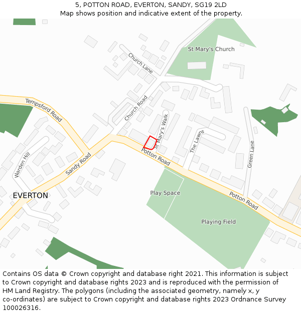 5, POTTON ROAD, EVERTON, SANDY, SG19 2LD: Location map and indicative extent of plot