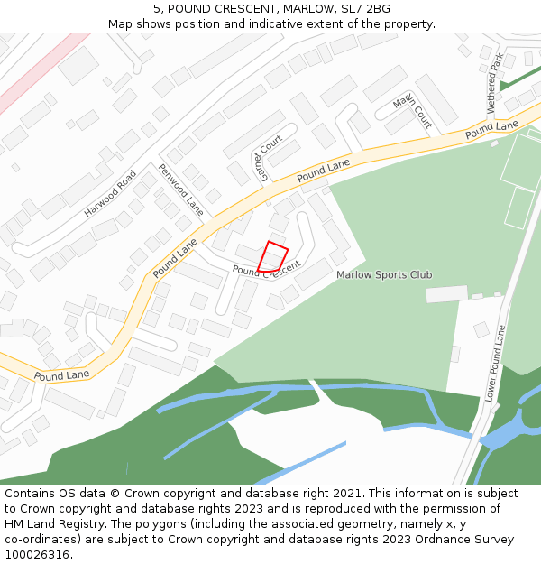 5, POUND CRESCENT, MARLOW, SL7 2BG: Location map and indicative extent of plot