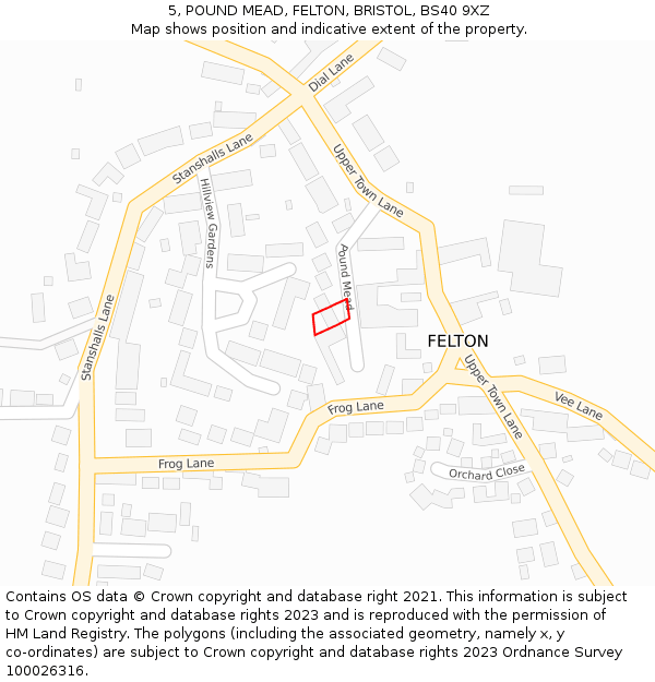 5, POUND MEAD, FELTON, BRISTOL, BS40 9XZ: Location map and indicative extent of plot