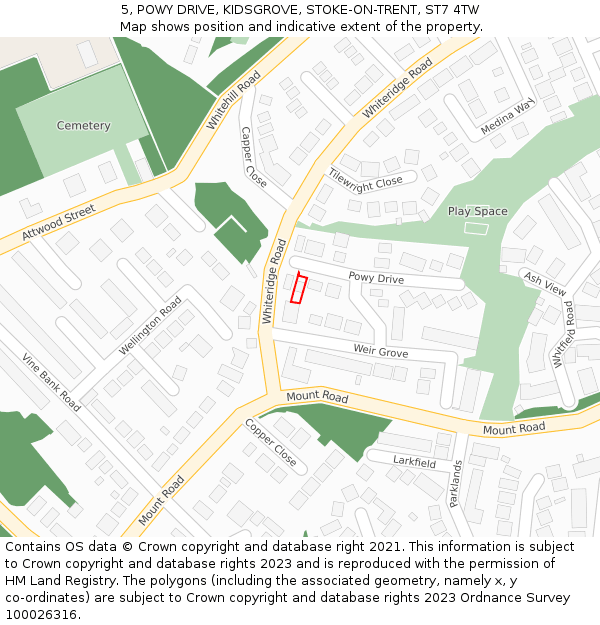 5, POWY DRIVE, KIDSGROVE, STOKE-ON-TRENT, ST7 4TW: Location map and indicative extent of plot