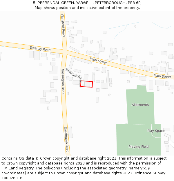 5, PREBENDAL GREEN, YARWELL, PETERBOROUGH, PE8 6PJ: Location map and indicative extent of plot