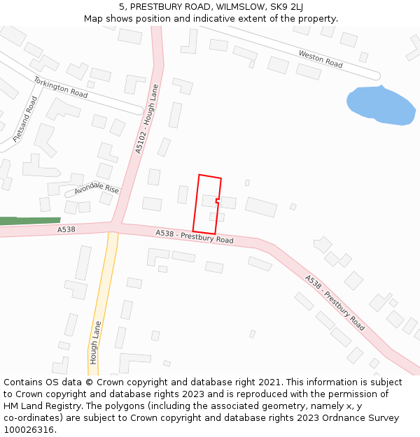 5, PRESTBURY ROAD, WILMSLOW, SK9 2LJ: Location map and indicative extent of plot