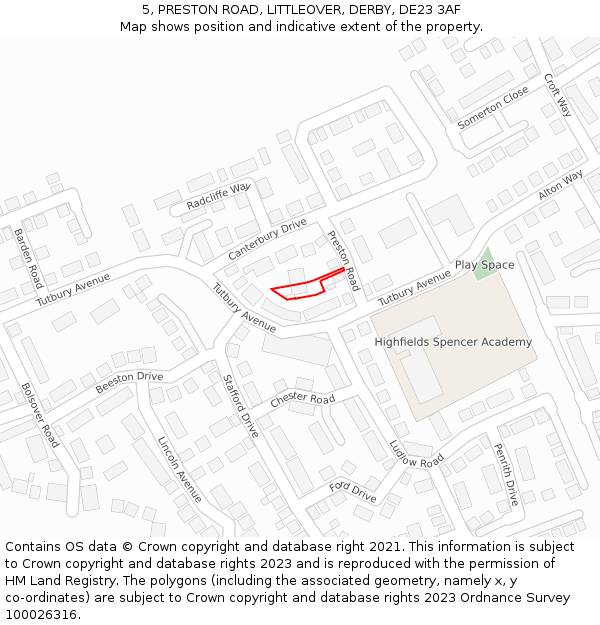 5, PRESTON ROAD, LITTLEOVER, DERBY, DE23 3AF: Location map and indicative extent of plot