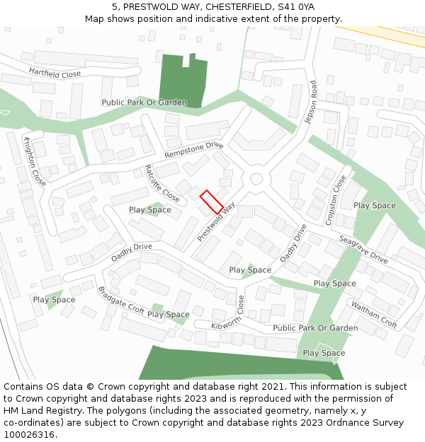 5, PRESTWOLD WAY, CHESTERFIELD, S41 0YA: Location map and indicative extent of plot