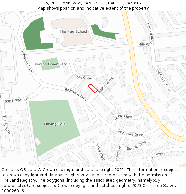 5, PRIDHAMS WAY, EXMINSTER, EXETER, EX6 8TA: Location map and indicative extent of plot