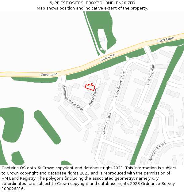 5, PRIEST OSIERS, BROXBOURNE, EN10 7FD: Location map and indicative extent of plot