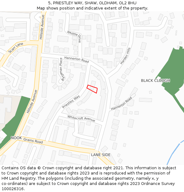 5, PRIESTLEY WAY, SHAW, OLDHAM, OL2 8HU: Location map and indicative extent of plot