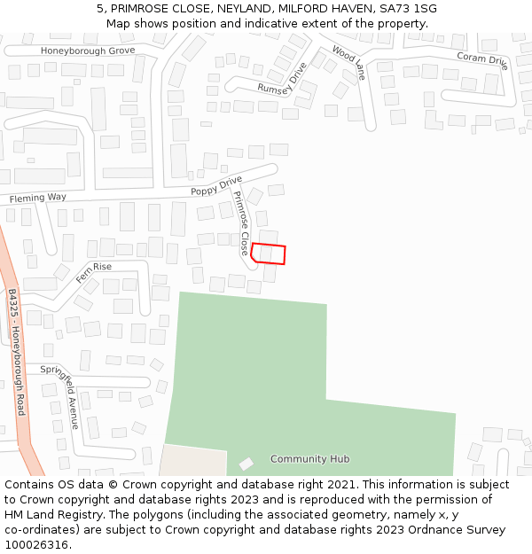 5, PRIMROSE CLOSE, NEYLAND, MILFORD HAVEN, SA73 1SG: Location map and indicative extent of plot