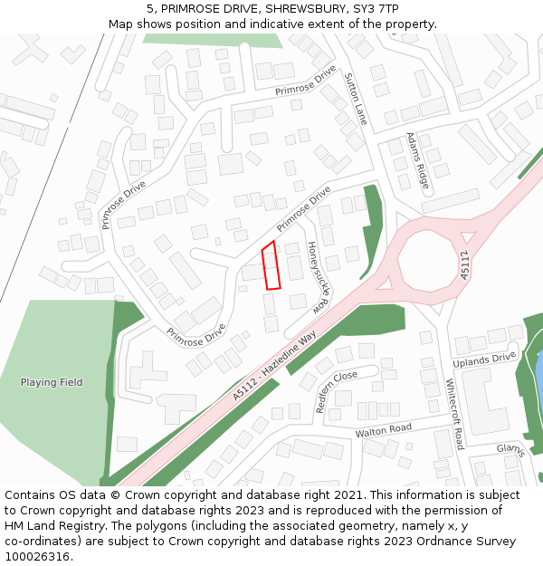 5, PRIMROSE DRIVE, SHREWSBURY, SY3 7TP: Location map and indicative extent of plot