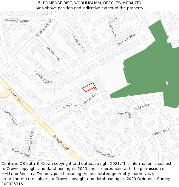 5, PRIMROSE RISE, WORLINGHAM, BECCLES, NR34 7EY: Location map and indicative extent of plot