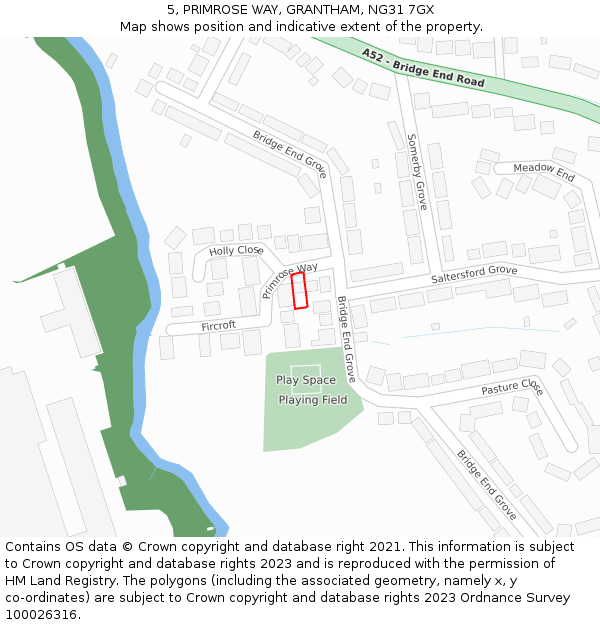 5, PRIMROSE WAY, GRANTHAM, NG31 7GX: Location map and indicative extent of plot