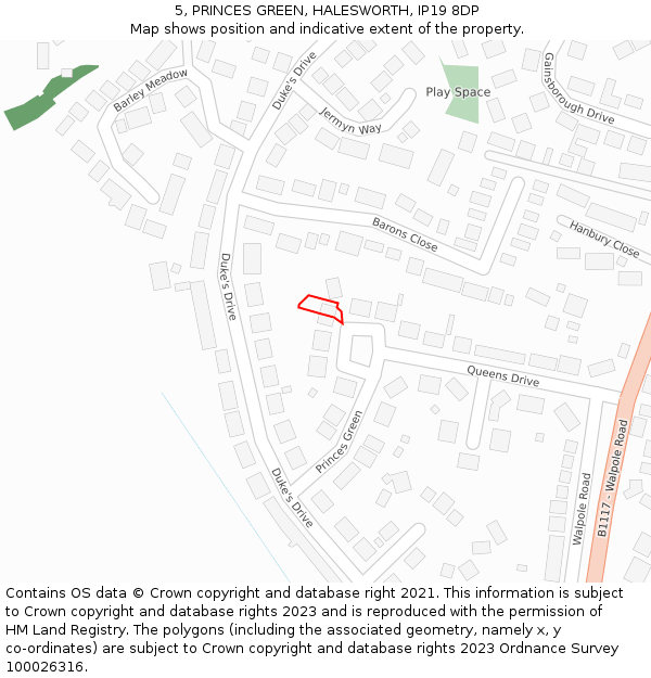 5, PRINCES GREEN, HALESWORTH, IP19 8DP: Location map and indicative extent of plot