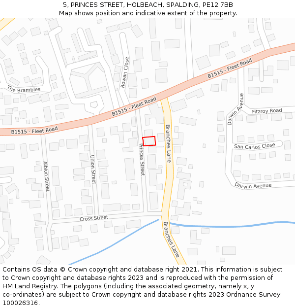 5, PRINCES STREET, HOLBEACH, SPALDING, PE12 7BB: Location map and indicative extent of plot