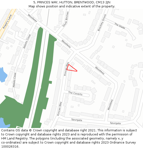 5, PRINCES WAY, HUTTON, BRENTWOOD, CM13 2JN: Location map and indicative extent of plot