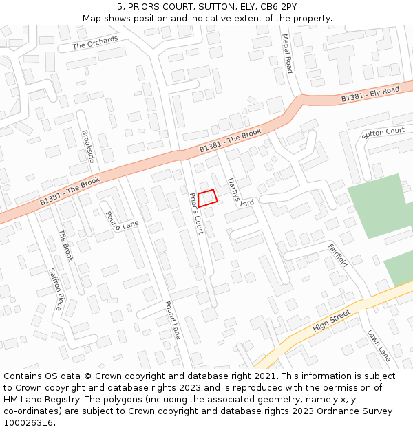 5, PRIORS COURT, SUTTON, ELY, CB6 2PY: Location map and indicative extent of plot