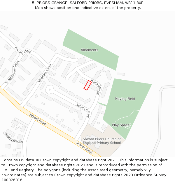 5, PRIORS GRANGE, SALFORD PRIORS, EVESHAM, WR11 8XP: Location map and indicative extent of plot