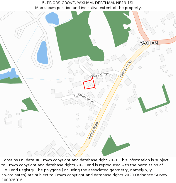 5, PRIORS GROVE, YAXHAM, DEREHAM, NR19 1SL: Location map and indicative extent of plot