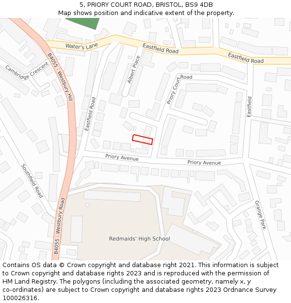 5, PRIORY COURT ROAD, BRISTOL, BS9 4DB: Location map and indicative extent of plot