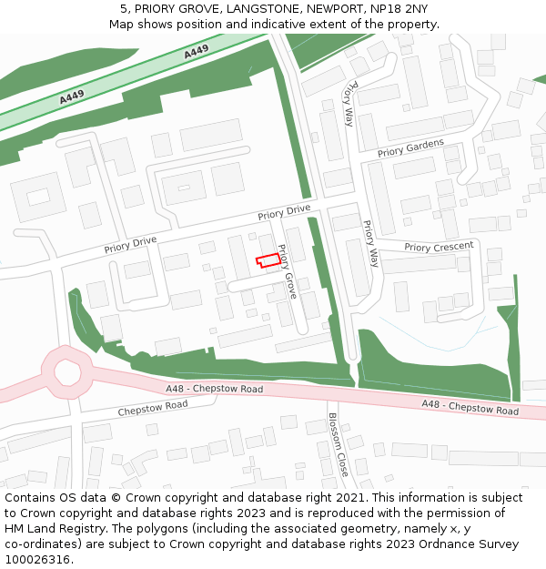 5, PRIORY GROVE, LANGSTONE, NEWPORT, NP18 2NY: Location map and indicative extent of plot