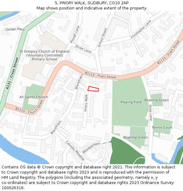 5, PRIORY WALK, SUDBURY, CO10 2AP: Location map and indicative extent of plot