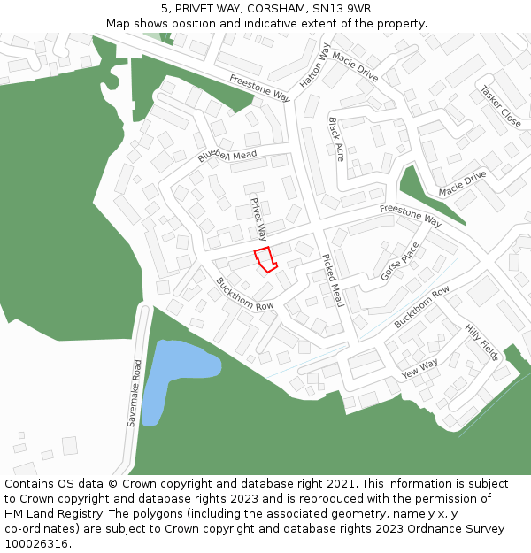 5, PRIVET WAY, CORSHAM, SN13 9WR: Location map and indicative extent of plot