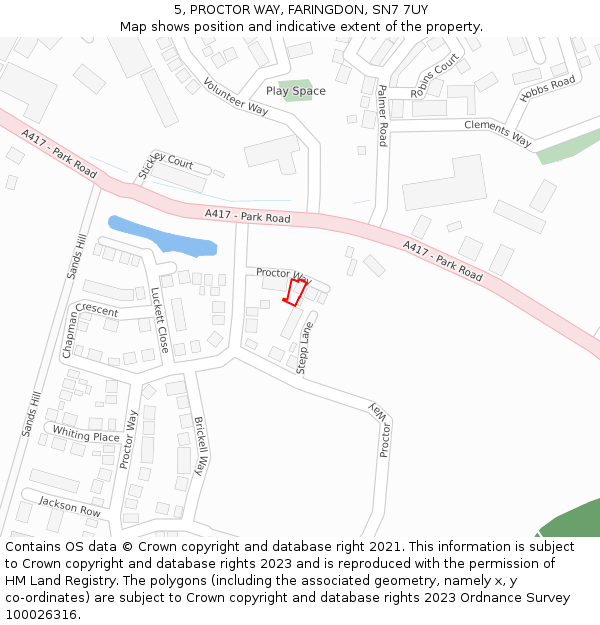 5, PROCTOR WAY, FARINGDON, SN7 7UY: Location map and indicative extent of plot