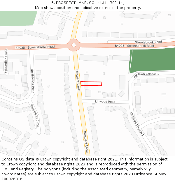 5, PROSPECT LANE, SOLIHULL, B91 1HJ: Location map and indicative extent of plot