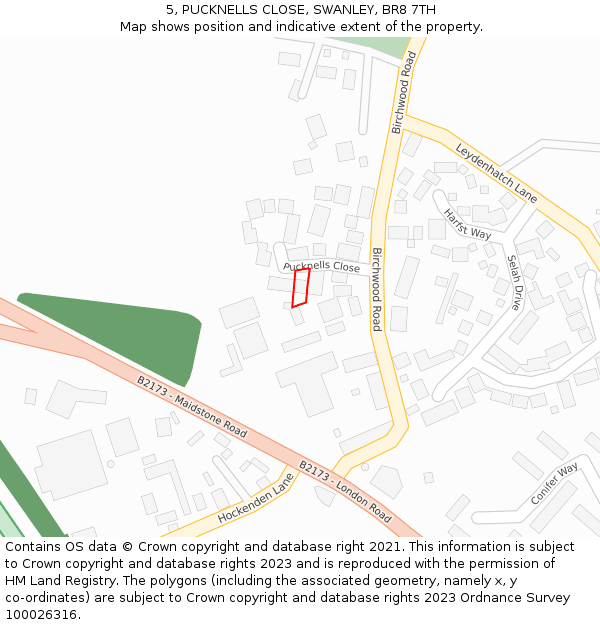 5, PUCKNELLS CLOSE, SWANLEY, BR8 7TH: Location map and indicative extent of plot