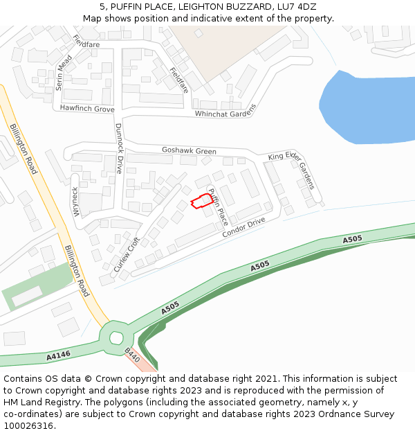 5, PUFFIN PLACE, LEIGHTON BUZZARD, LU7 4DZ: Location map and indicative extent of plot