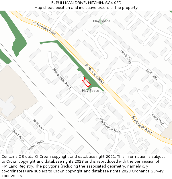 5, PULLMAN DRIVE, HITCHIN, SG4 0ED: Location map and indicative extent of plot