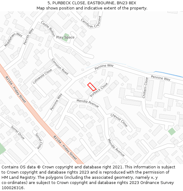 5, PURBECK CLOSE, EASTBOURNE, BN23 8EX: Location map and indicative extent of plot