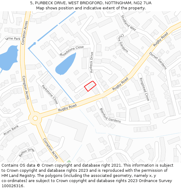 5, PURBECK DRIVE, WEST BRIDGFORD, NOTTINGHAM, NG2 7UA: Location map and indicative extent of plot