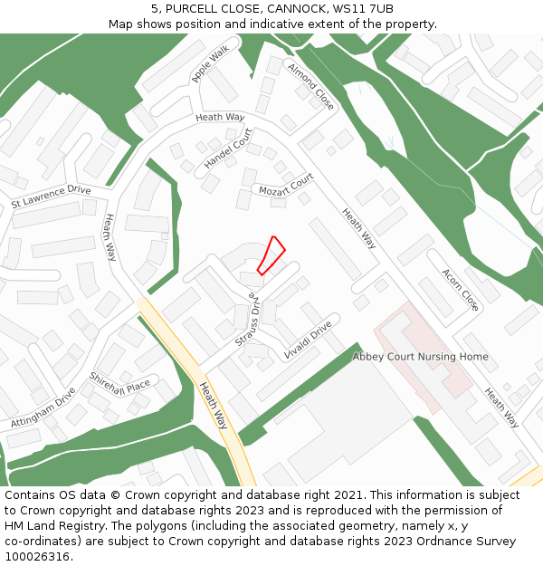 5, PURCELL CLOSE, CANNOCK, WS11 7UB: Location map and indicative extent of plot